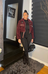 The "Luxe Sherpa" Moto Coat in Merlot Red | Ready to Ship — 40% OFF