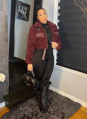 The "Luxe Sherpa" Moto Coat in Merlot Red | Ready to Ship — 40% OFF
