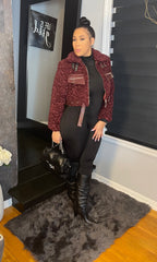 The "Luxe Sherpa" Moto Coat in Merlot Red | Ready to Ship — 40% OFF