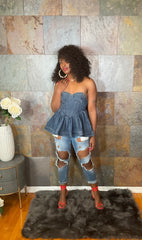 The "Inara" Denim Flare Corset Top | Ready to Ship — 40% OFF