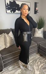 The "Vanguard" Ribbed Maxi Zip Dress in Black | Pre-Order - Ships Between January 15th - January 30th
