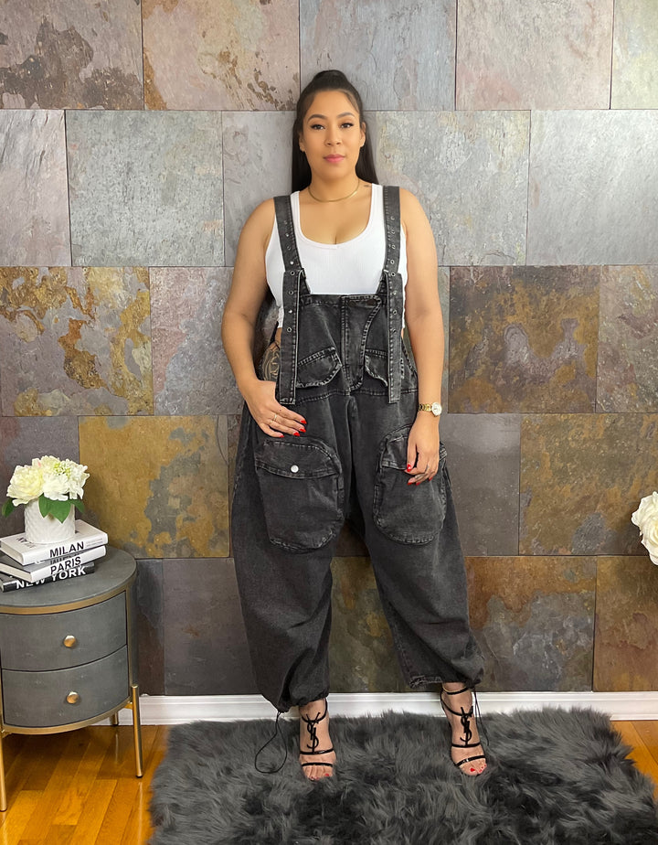 The "Nikki" Oversized Overalls in Black | Ready to Ship