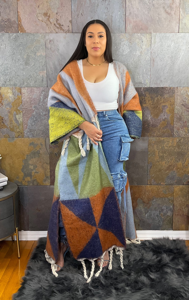 The "Material Girl" Long Kimono Sweater in Multicolor 1 | Ready to Ship