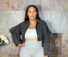 The "Ariana" Crop Denim Jacket in Ash Black | Ready to Ship — 40% OFF