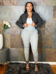 The "Ariana" Crop Denim Jacket in Ash Black | Ready to Ship — 40% OFF