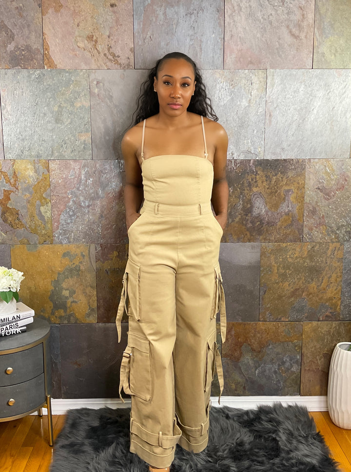 The "Amirah" Wide-Leg Jumpsuit in Khaki | Ready to Ship
