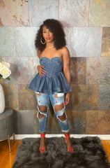 The "Inara" Denim Flare Corset Top | Ready to Ship — 40% OFF