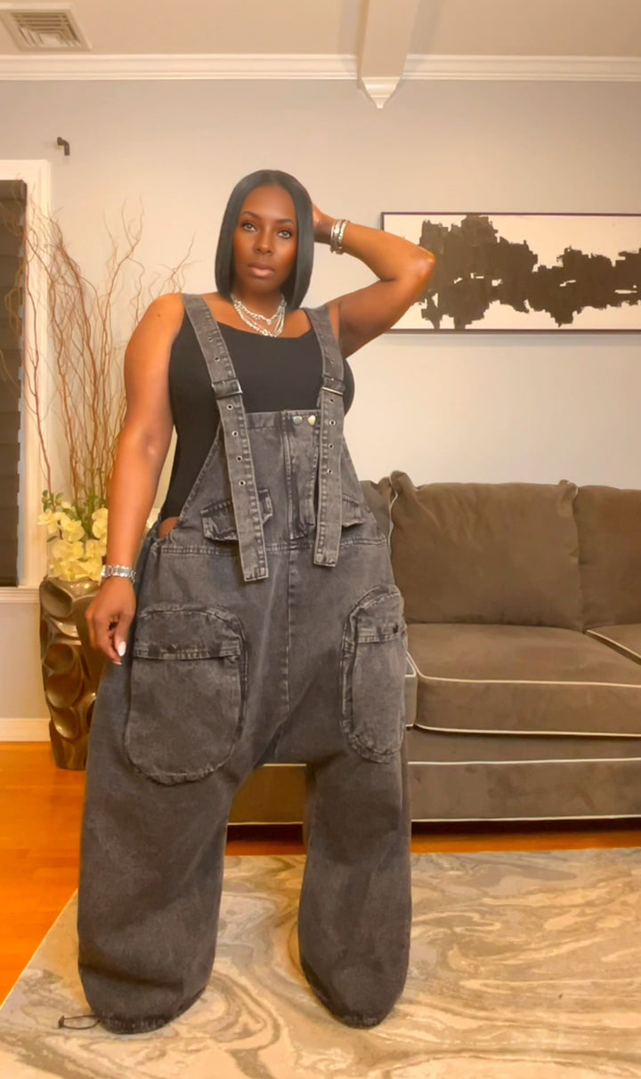 The "Nikki" Oversized Overalls in Black | Ready to Ship