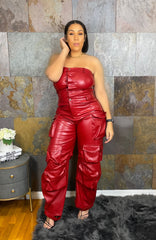 The "Nalani" Faux Leather Jumpsuit in Red | Ready to Ship — 40% OFF