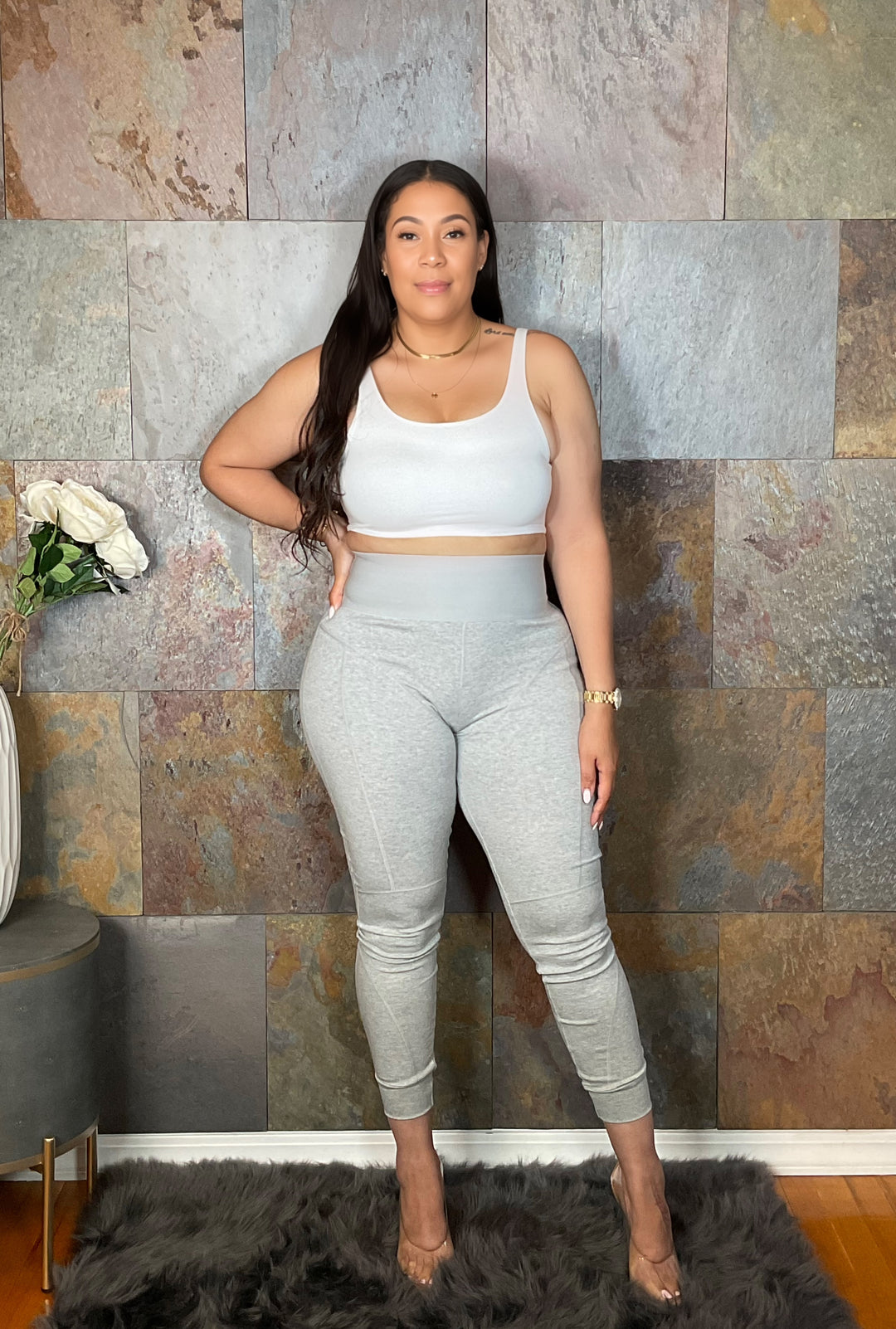 The "Kylie" 2 Piece Active Pant Set in Gray | Ready to Ship
