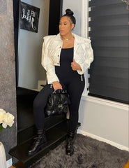 The "Kalenya" Faux Leather Bomber in White | Ready to ship