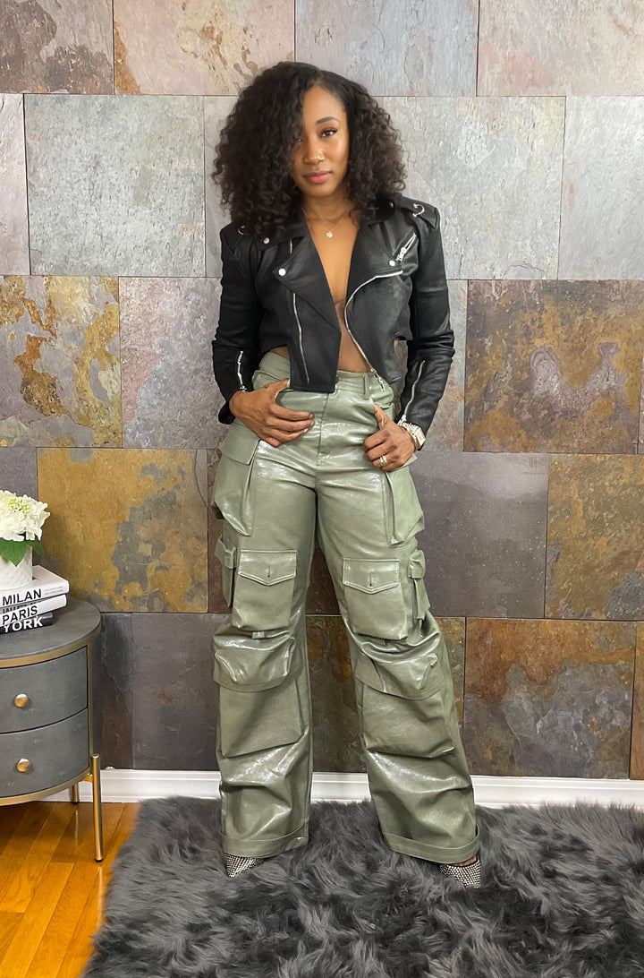 The "Karinah" PU Leather Cargo Pants in Green | Ready to Ship