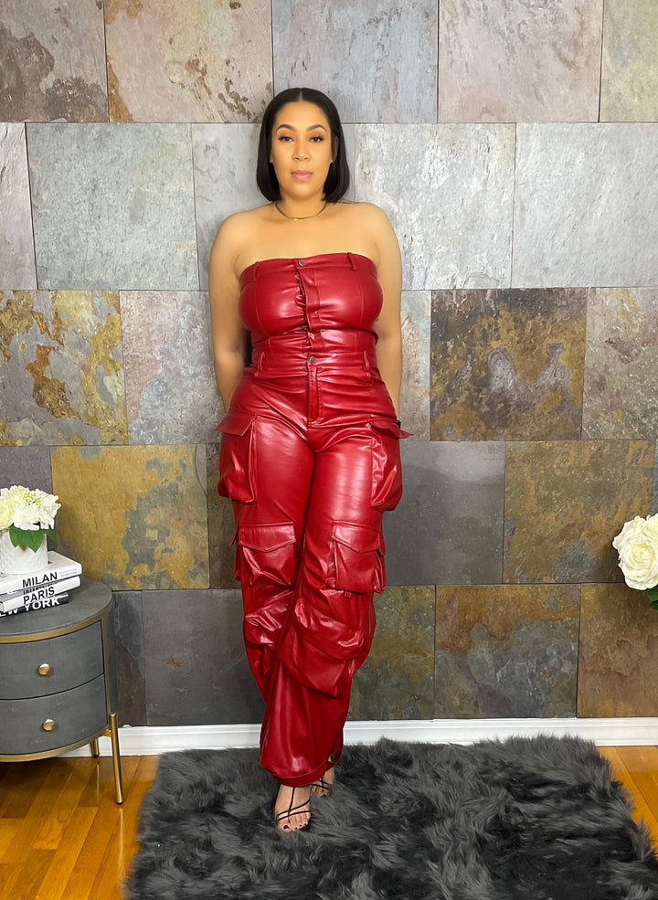 The "Nalani" Faux Leather Jumpsuit in Red | Ready to Ship