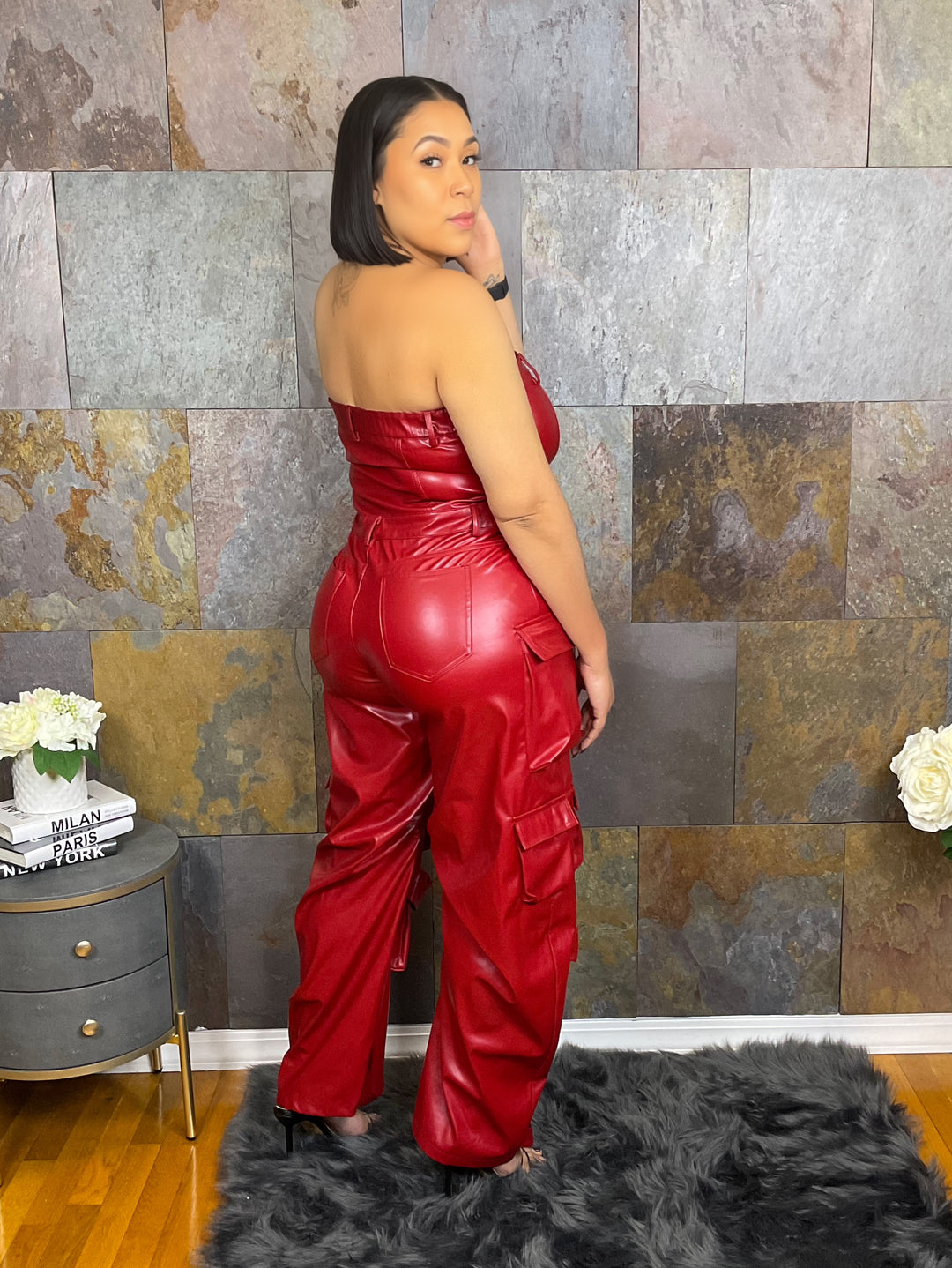 The "Nalani" Faux Leather Jumpsuit in Red | Ready to Ship