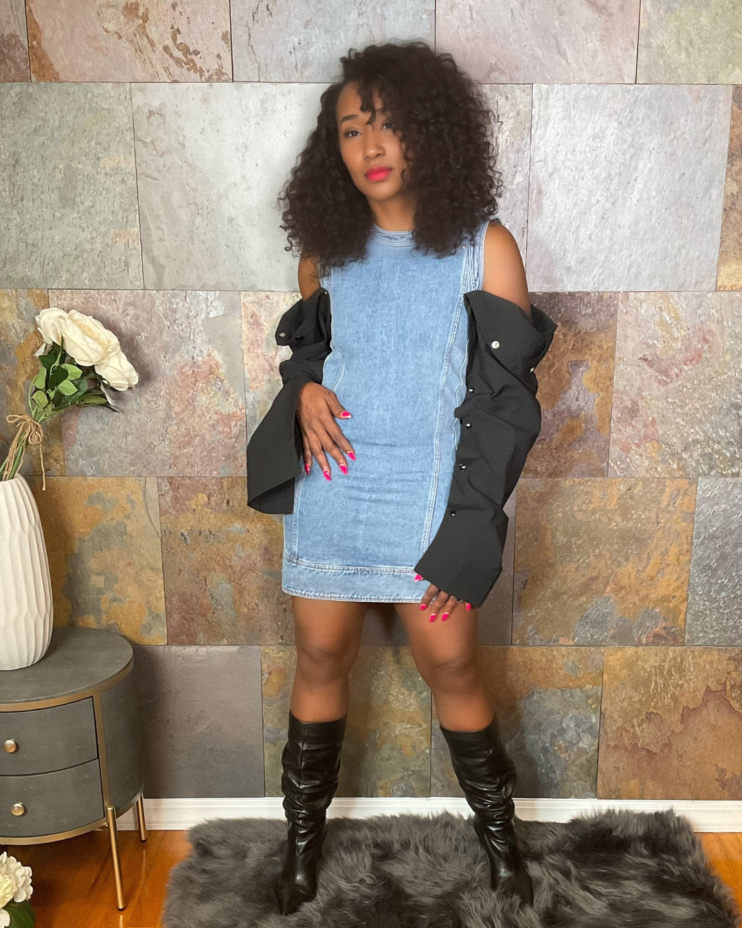 The "Delta" Denim Dress w/Slouch Sleeves | Ready to Ship