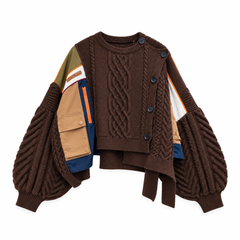 The "Jazlyn" Cropped Patch Cable Sweater in Chocolate | Pre-Order - Ships Between October 25th and October 30th