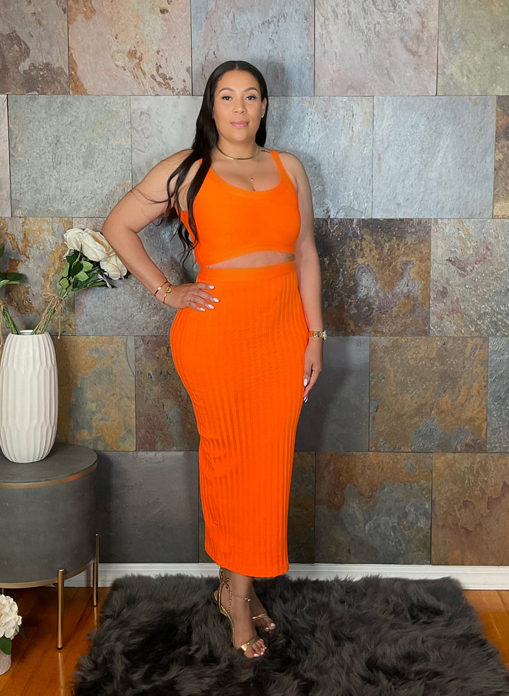 The "Jayla" 2 Piece Skirt Set in Orange | Ready to Ship