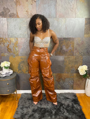 The "Karinah" PU Leather Cargo Pants in Brown | Ready to Ship
