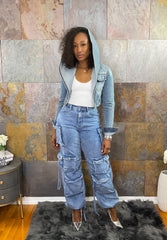 The "Chantale" Denim Cargo Jogger in Blue | Ready to Ship