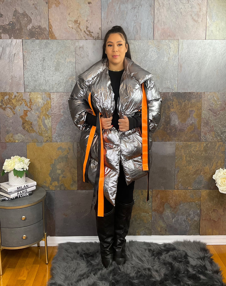 The "Breanna" Oversized Bubble Coat in Silver  | Ready to Ship