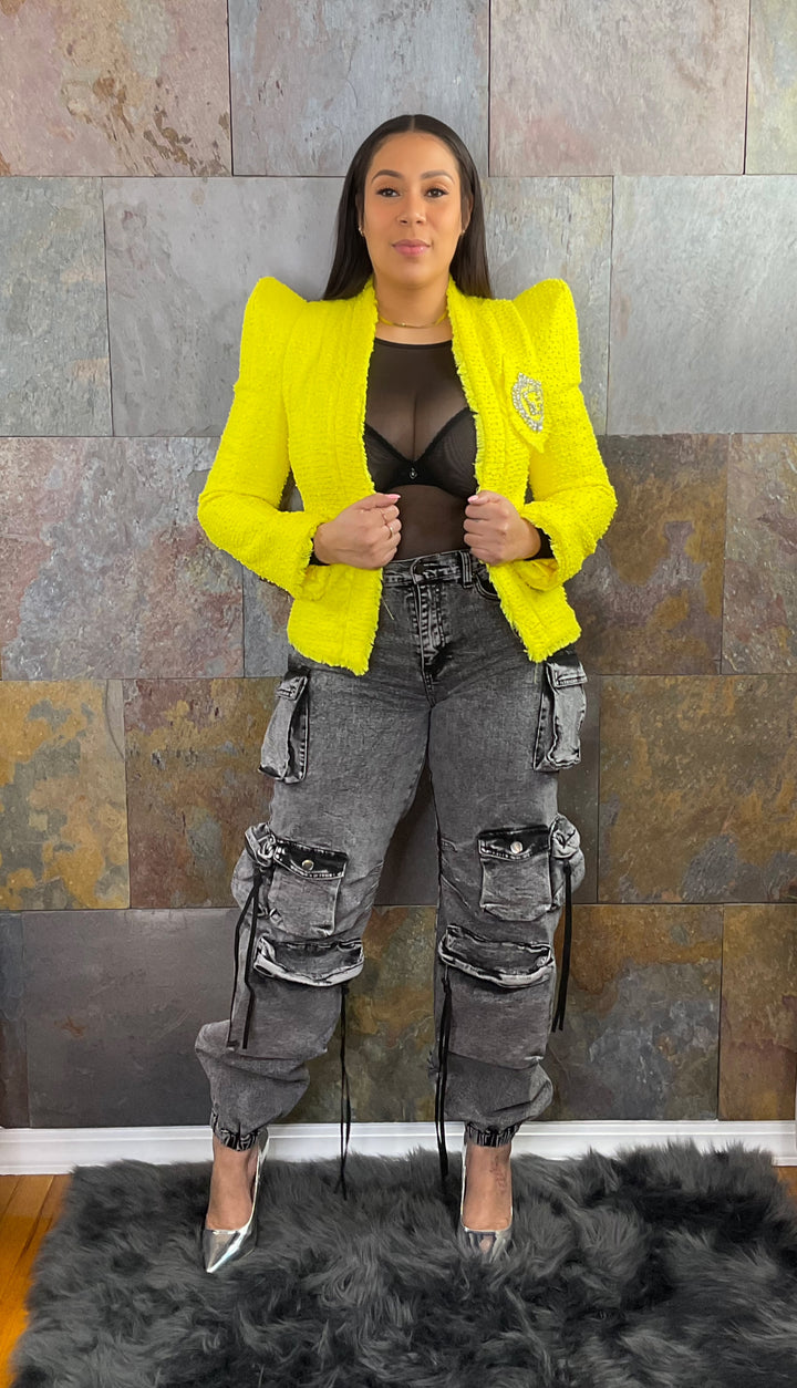 The "Rich Auntie Vibes" Blazer in Yellow | Pre-Order  (Ships between 2/15/24 - 2/29/24)