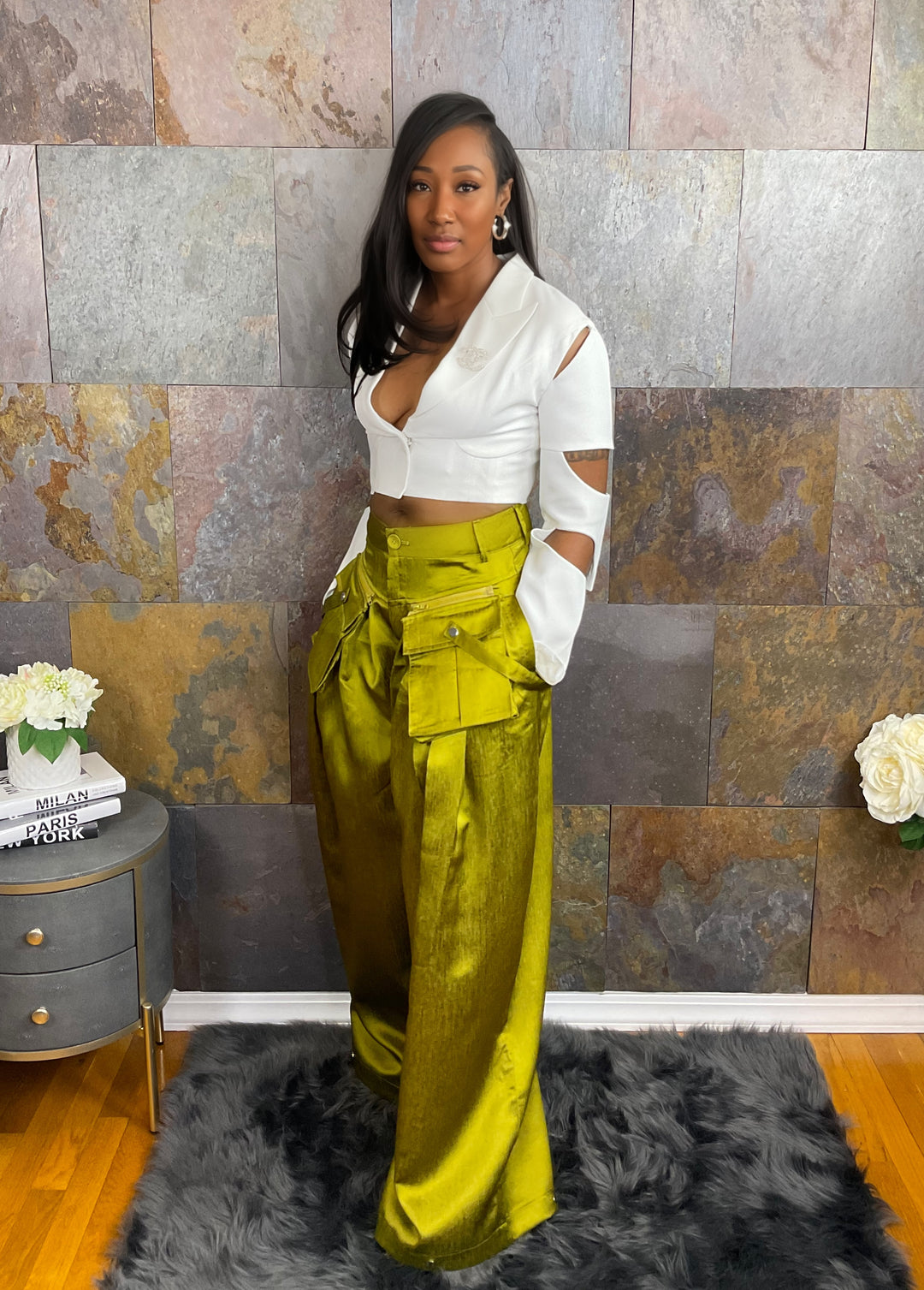 The "Coco" Wide Leg Pants in Green | Pre-Order   (Ships between 3/15/24 - 3/31/24)