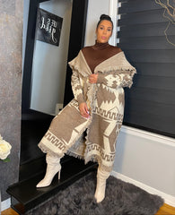 The "Nayla" Oversized Maxi Sweater Cardigan in Brown | Pre-Order - Ships Between August 30th and September 10th