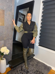 The "Command the Room" Bomber Blazer in Black & Olive Green | ready to ship