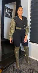 The "Command the Room" Bomber Blazer in Black & Olive Green | ready to ship
