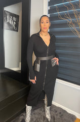 The "Vanguard" Ribbed Maxi Zip Dress in Black | Pre-Order - Ships Between January 15th - January 30th