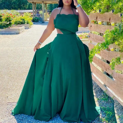 The "Zuri" Long Flowy Dress in Green | Ready to Ship — 40% OFF