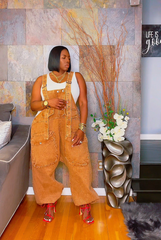 The "Nikki" Oversized Overalls in Cognac | Pre-Order - Ships Between October 25th and October 30th