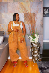 The "Nikki" Oversized Overalls in Cognac | Pre-Order - Ships Between October 25th and October 30th