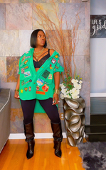 The "Amaree" Denim Patchwork Shacket Dress in Green | Pre-Order - Ships Oct 30th - Nov 5th