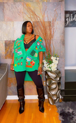 The "Amaree" Denim Patchwork Shacket Dress in Green | Pre-Order - Ships Oct 30th - Nov 5th