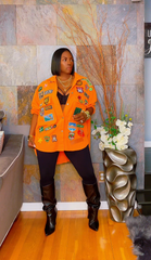 The "Amaree" Denim Patchwork Shacket Dress in Orange | Pre-Order - Ships Between September 15th and September 25th