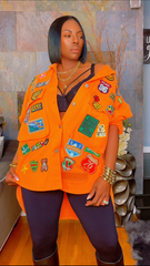 The "Amaree" Denim Patchwork Shacket Dress in Orange | Pre-Order - Ships Between September 15th and September 25th
