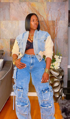 The "Danazjah" Cropped Denim + Sweater Jacket | Free Shipping Included