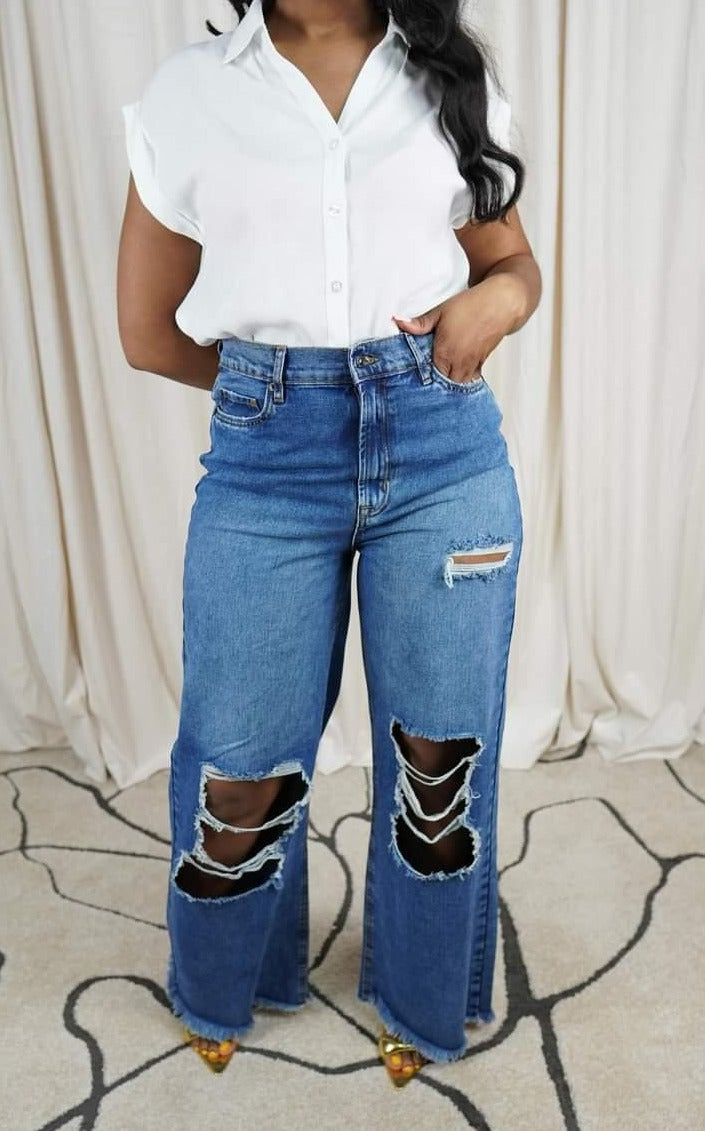 The "Dannah" Wide-Leg Ripped Knee Jean | Ready to Ship