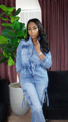 The "Keerah" Boiler Room Cargo Jumpsuit in Blue | Ready to Ship — 40% OFF