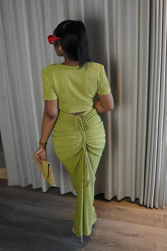 The "Havana" 2 Piece Skirt Set in Lime |  Ships around 7/15/24