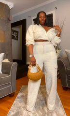 The "Imani" 2 Piece Embossed Sweatsuit in Ivory | Ready to Ship