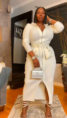 The "Vanguard" Ribbed Maxi Zip Dress in White | Ready to Ship