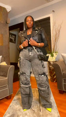 The "Kahlina" Tactical Cargo Jeans in Charcoal | Ready to Ship