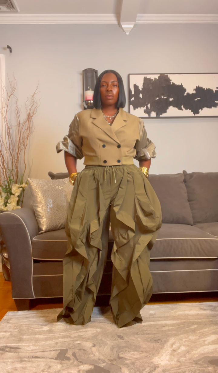 The "Shakyra" Wavy Pants in Olive Green | Ships Next Day