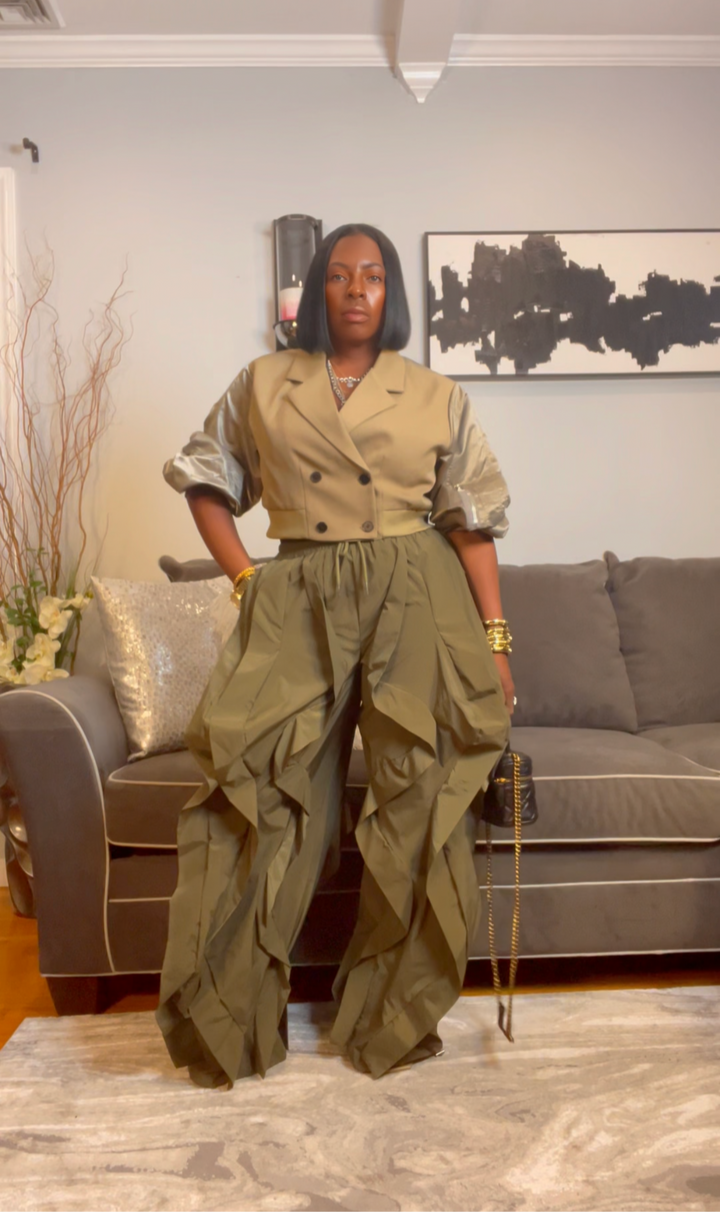 The "Shakyra" Wavy Pants in Olive Green | Ships Next Day