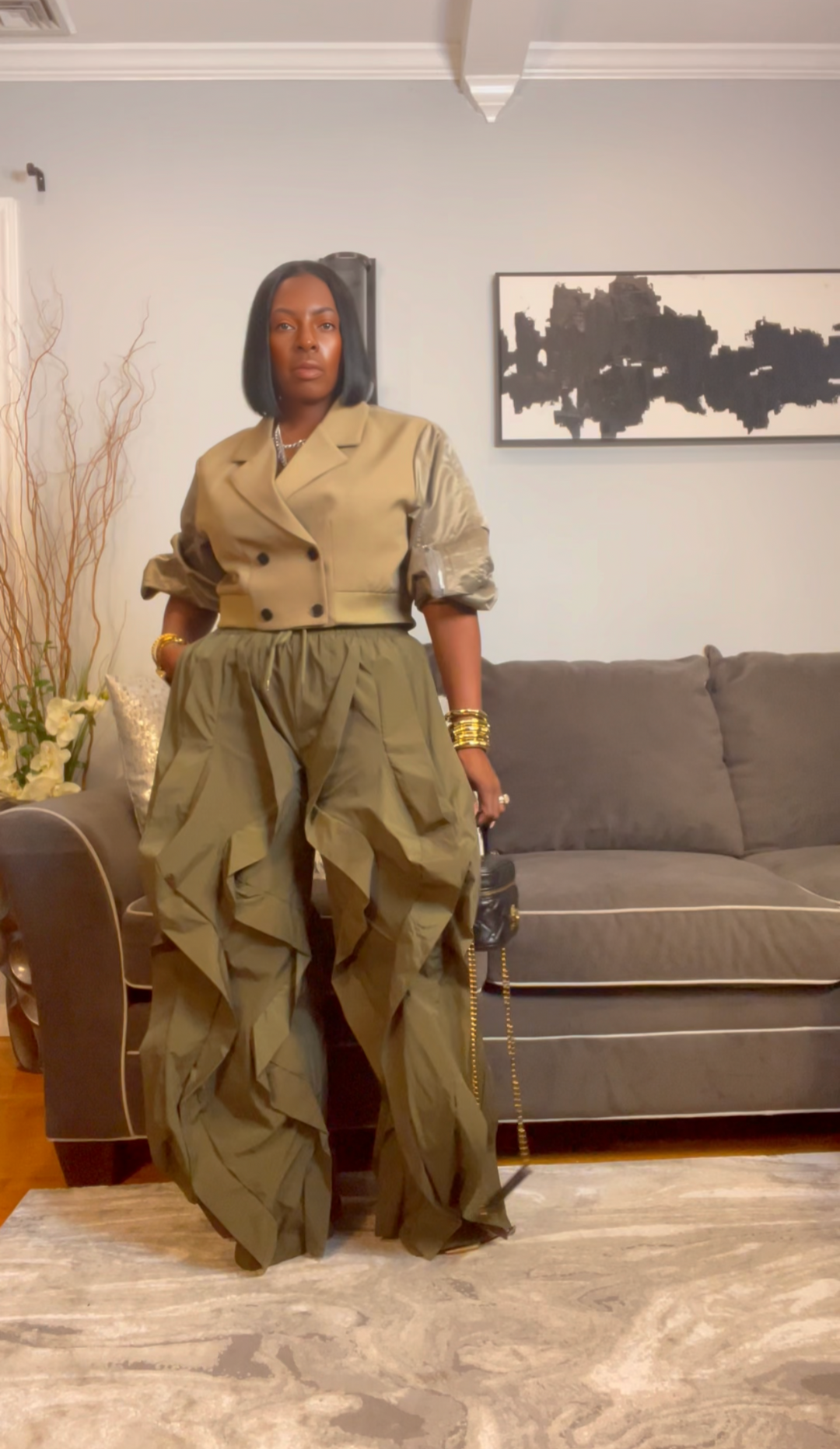 The "Shakyra" Wavy Pants in Olive Green | Ships Next Day