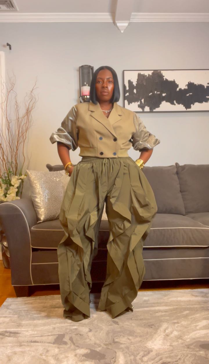 The "Shakyra" Wavy Pants in Olive Green | Ships Next Day