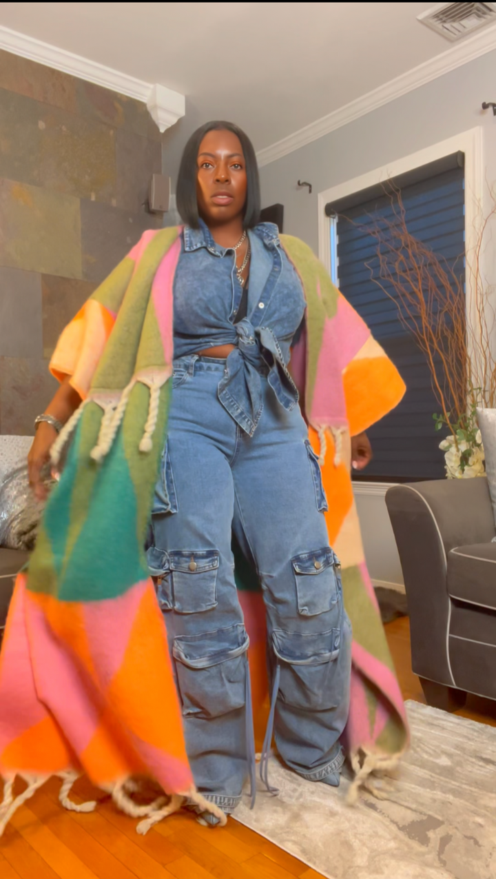The "Material Girl" Long Kimono Sweater in Multicolor 2 | Ships Next Day