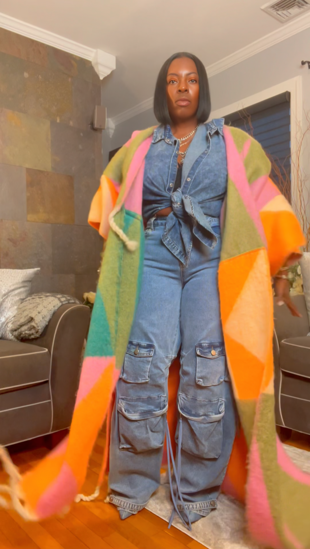 The "Material Girl" Long Kimono Sweater in Multicolor 2 | Ships Next Day